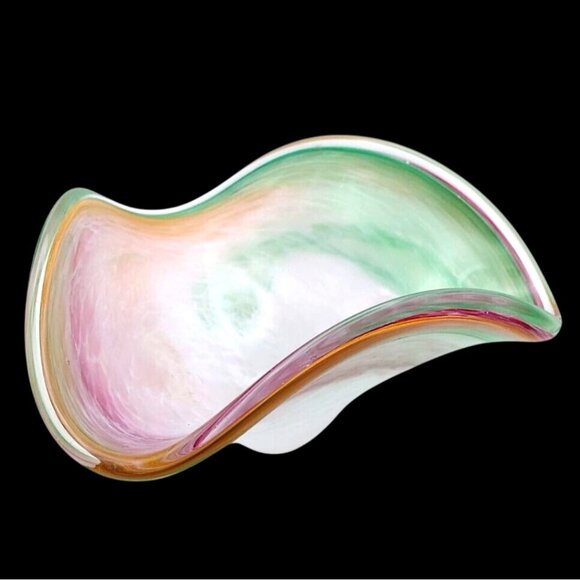 Murano Other - Vintage Murano Italy Hand Blown Art Glass Sherbet Pastel Swirl Wavy Bowl